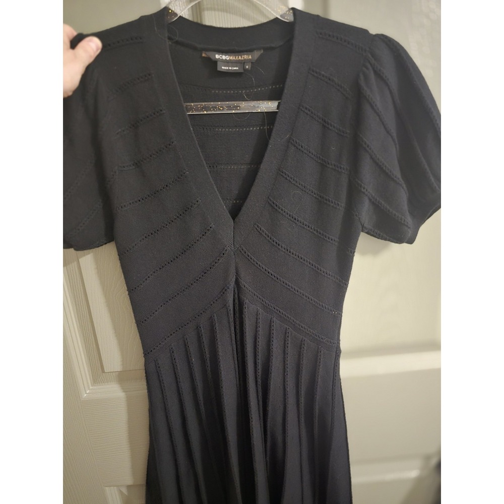 BCBGMAXAZRIA Black knit dress, Size Small. Fit And Flare Silhouette